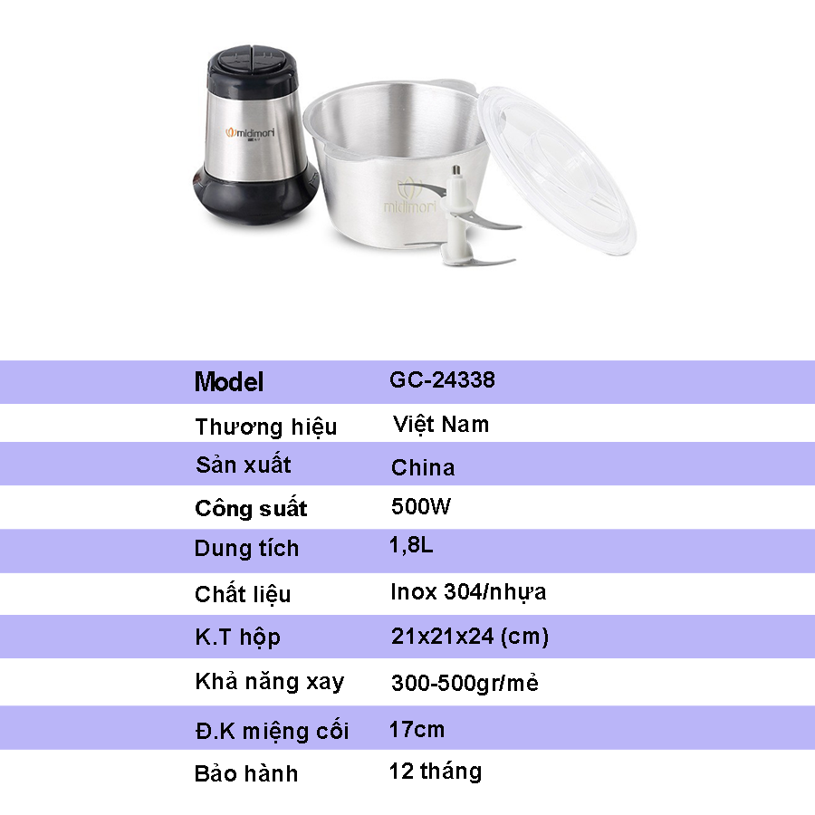 So sánh máy xay thịt inox Midimori GC-24338 và Máy xay thịt cối inox 3 lít Midimori MDMR-800