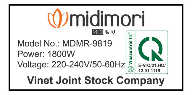 Máy nhào trộn bột thân khung thép Midimori, MDMR-9819A (1800W) - Tặng 01 Máy xay thịt inox Midimori Chopper (500W) – Hàng chính hãng