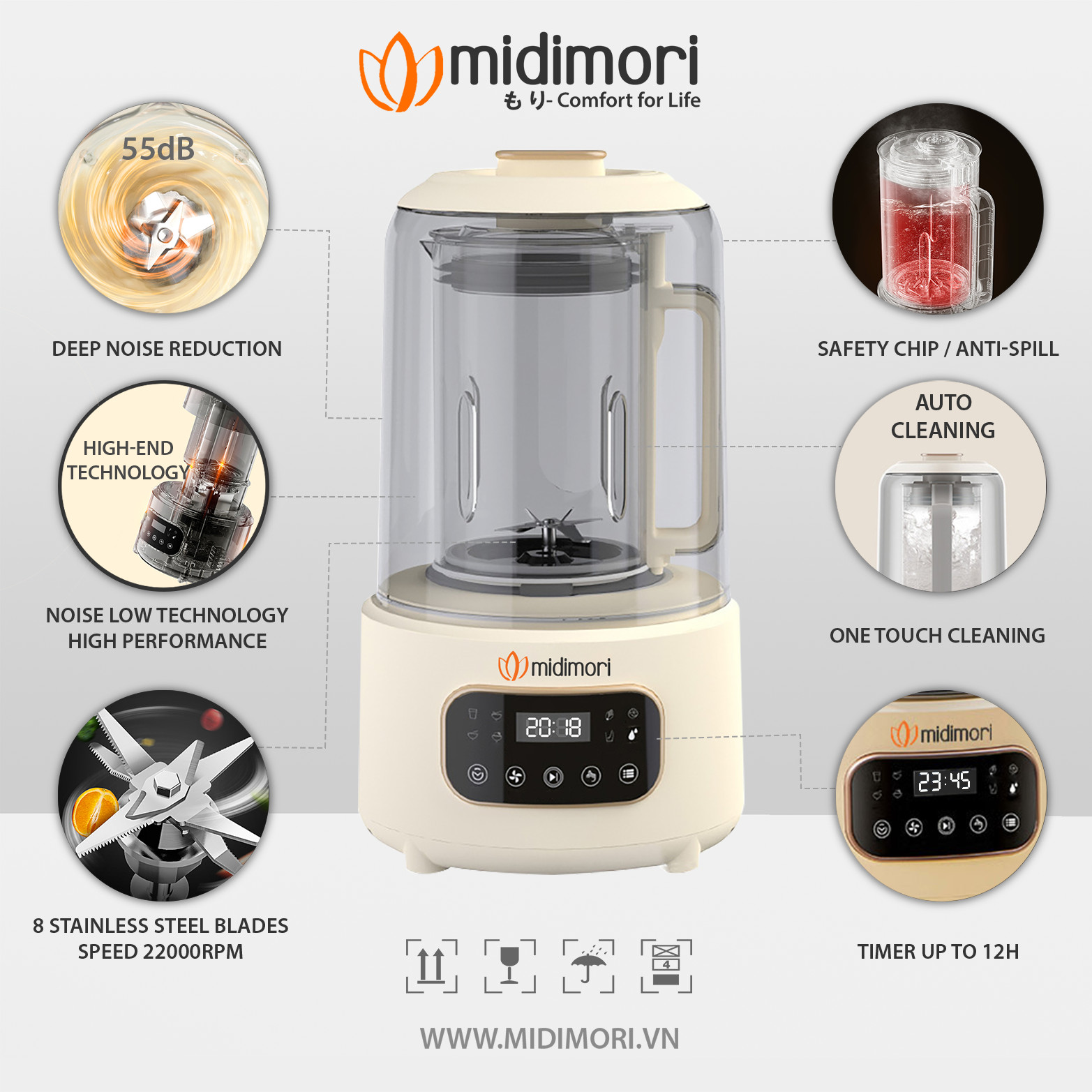 Combo Máy Làm Sữa Hạt Đa Năng Midimori MDMR-668 (1000W) Và Nồi Lẩu Điện Mini MDMR-568 (750W) - Hàng Chính Hãng